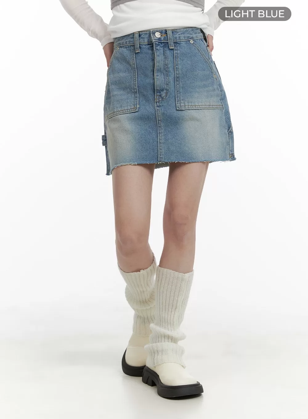 Pocket Washed Denim Mini Skirt CA403