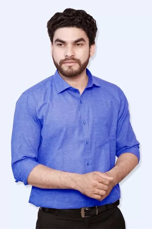 Punekar Cotton Men's Formal Handmade Blue Color Shirt for Men's.