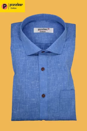 Punekar Cotton Men's Formal Handmade Blue Color Shirt for Men's.