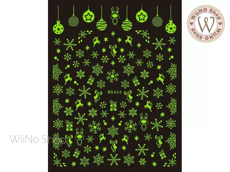 Reindeer Snowflake Glow in the Dark Adhesive Nail Art Sticker - 1 pc (WG444GD)