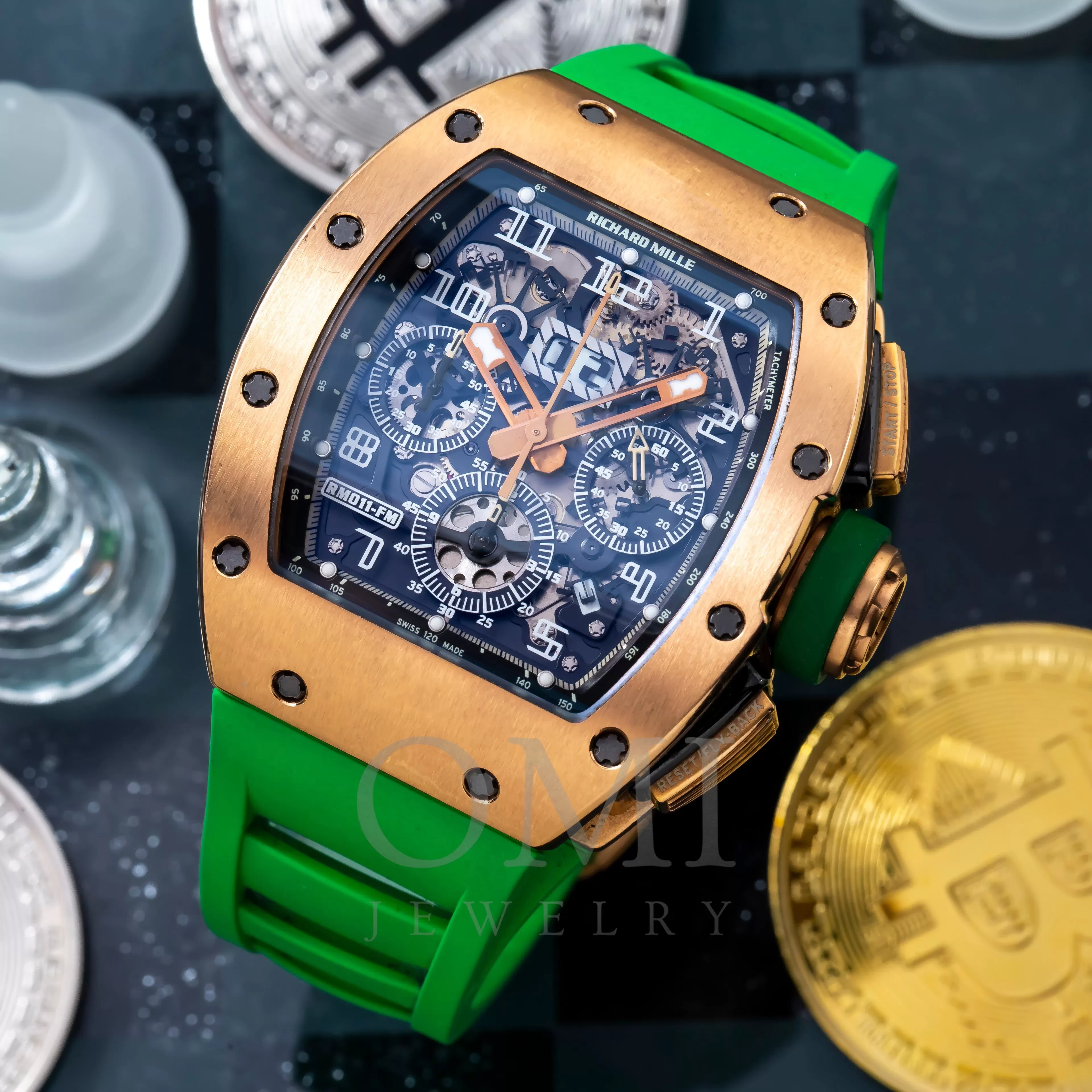 Richard Mille Roberto Mancini RM 011 50MM Transparent Dial With Green Rubber Bracelet