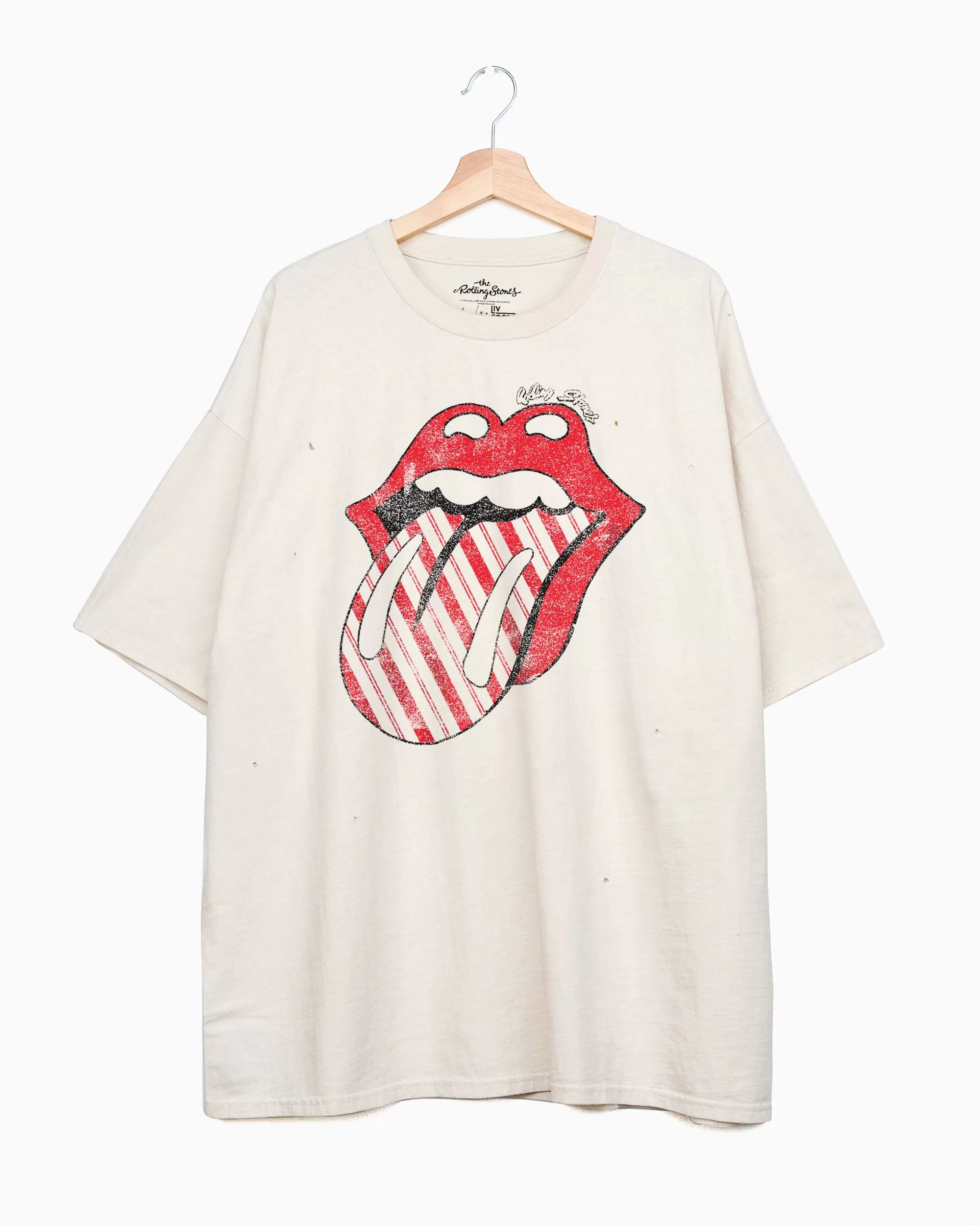 Rolling Stones Candy Cane Lick Off White Oversized Tee