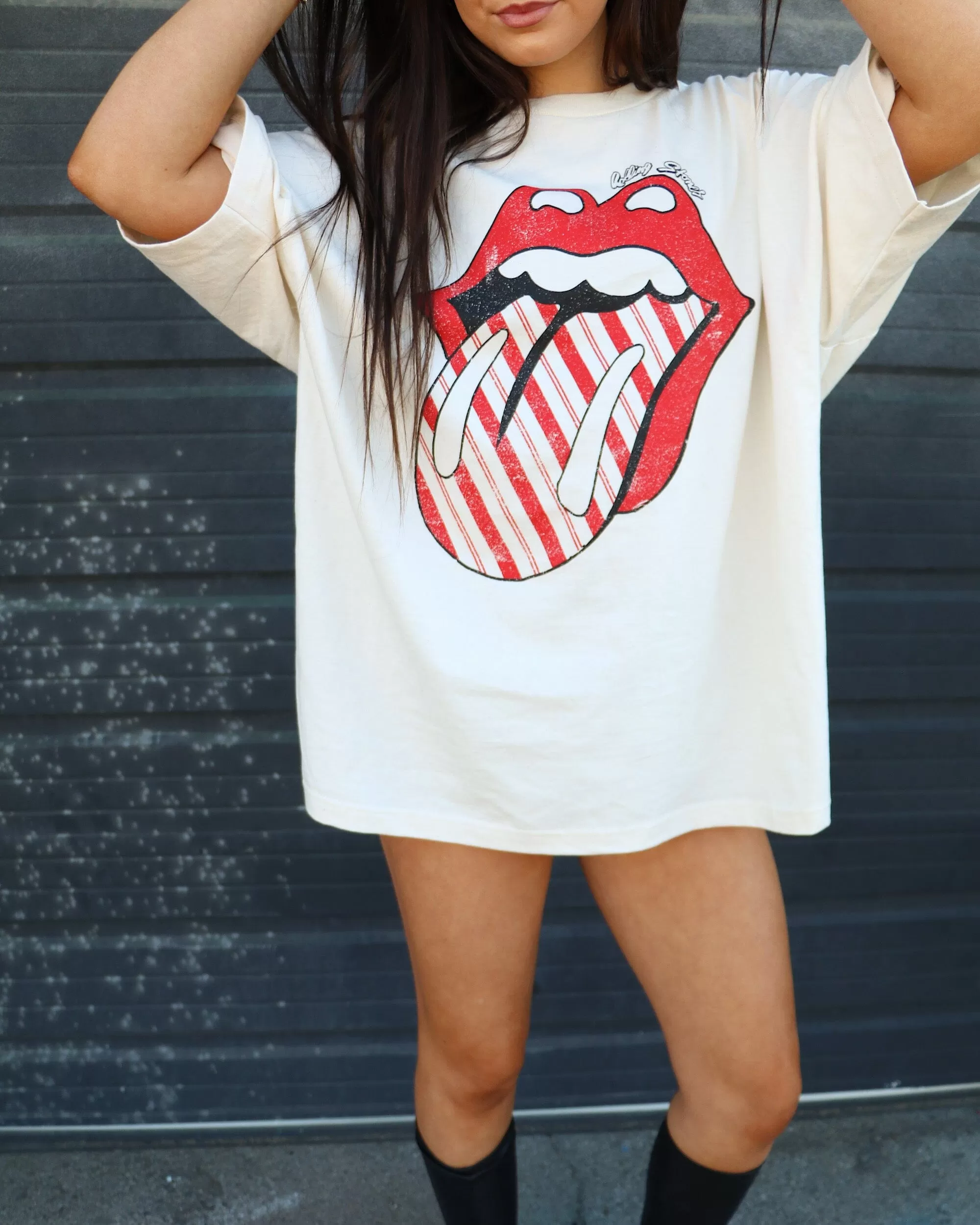 Rolling Stones Candy Cane Lick Off White Oversized Tee