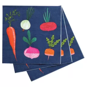 Root Veggies Blue Paper Cocktail Napkins (Pack of 20)