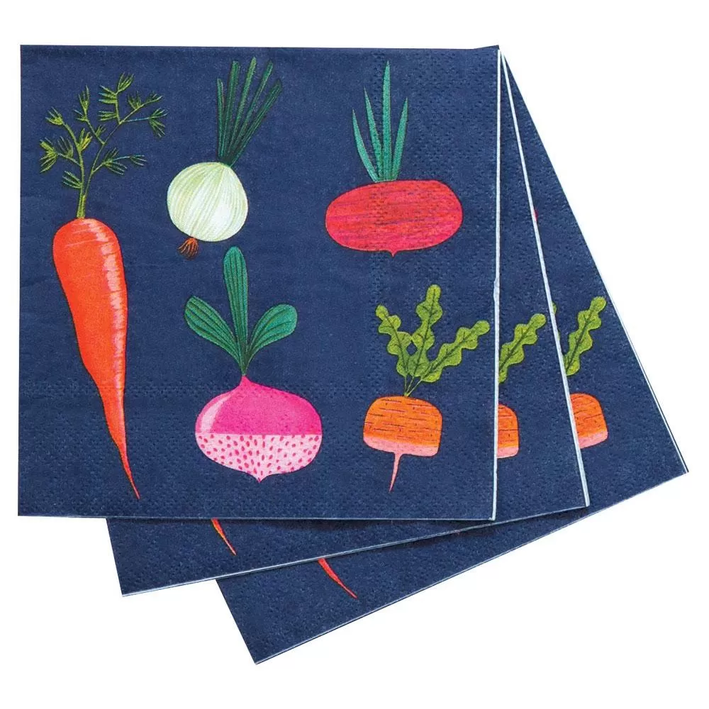 Root Veggies Blue Paper Cocktail Napkins (Pack of 20)