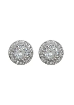 Round Earrings with Pavé Surround - Silver