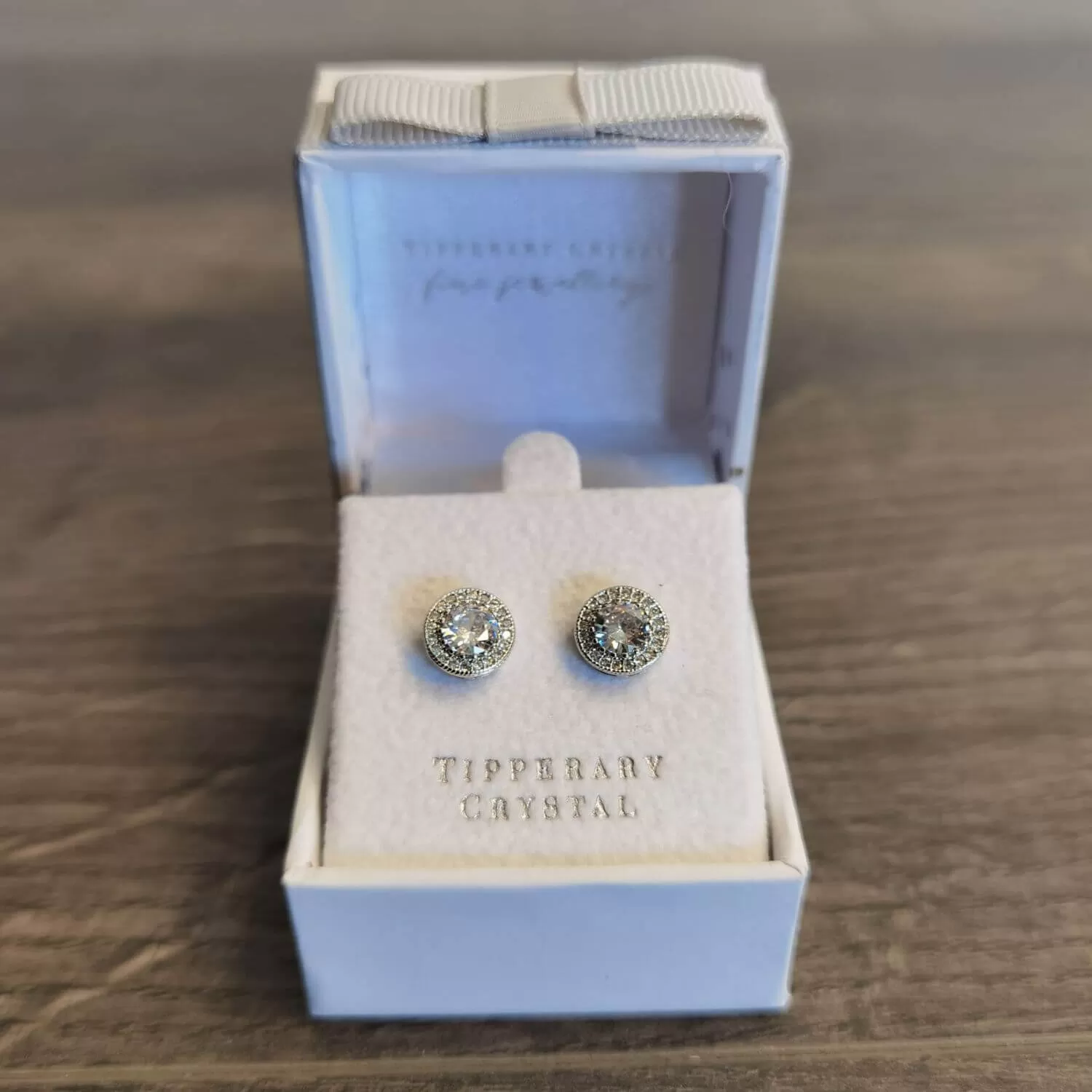 Round Earrings with Pavé Surround - Silver