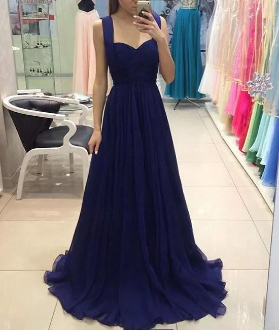 royal blue chiffon long prom dress blue bridesmaid dress Prom Dresses