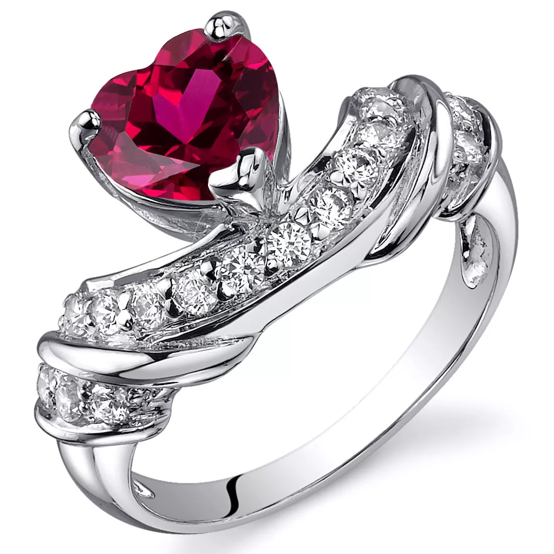 Ruby Heart Shape Sterling Silver Ring Size 7