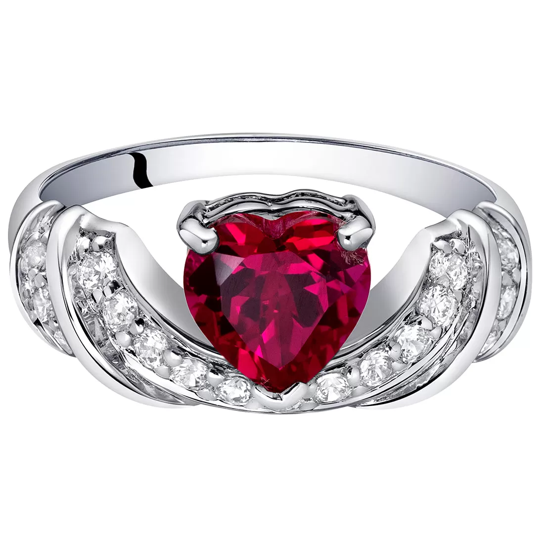 Ruby Heart Shape Sterling Silver Ring Size 7