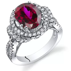 Ruby Oval Cut Sterling Silver Ring Size 6