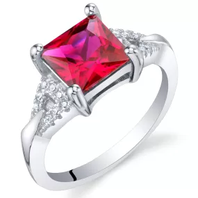 Ruby Princess Cut Sterling Silver Ring Size 5