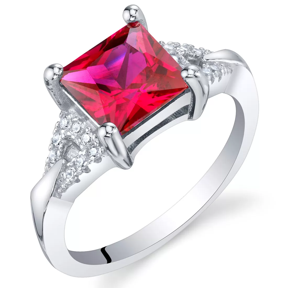 Ruby Princess Cut Sterling Silver Ring Size 5