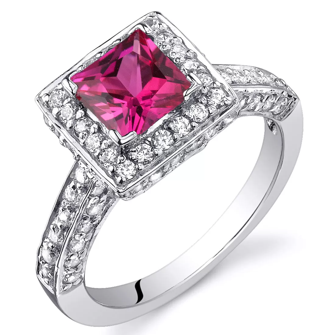 Ruby Princess Cut Sterling Silver Ring Size 8