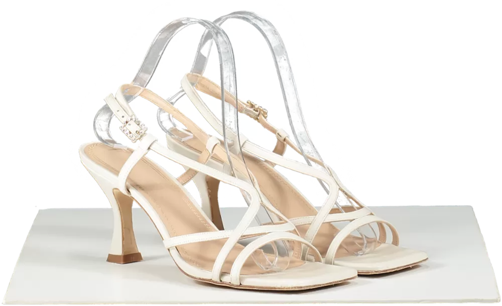 Russell & Bromley Off- White Prosecco Strappy Kitten Heel Sandal With Crystal Buckle UK 5 EU 38 👠