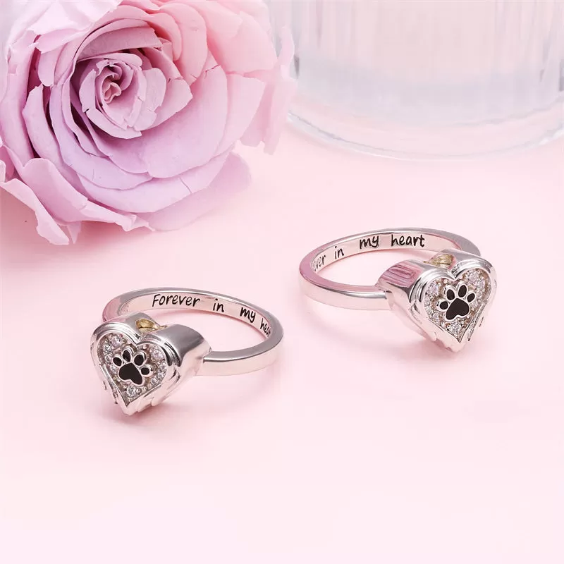 S925 Sterling Silver Paw Urn Ring for Ashes  Heart Keepsake Memorial Jewelry Gifts