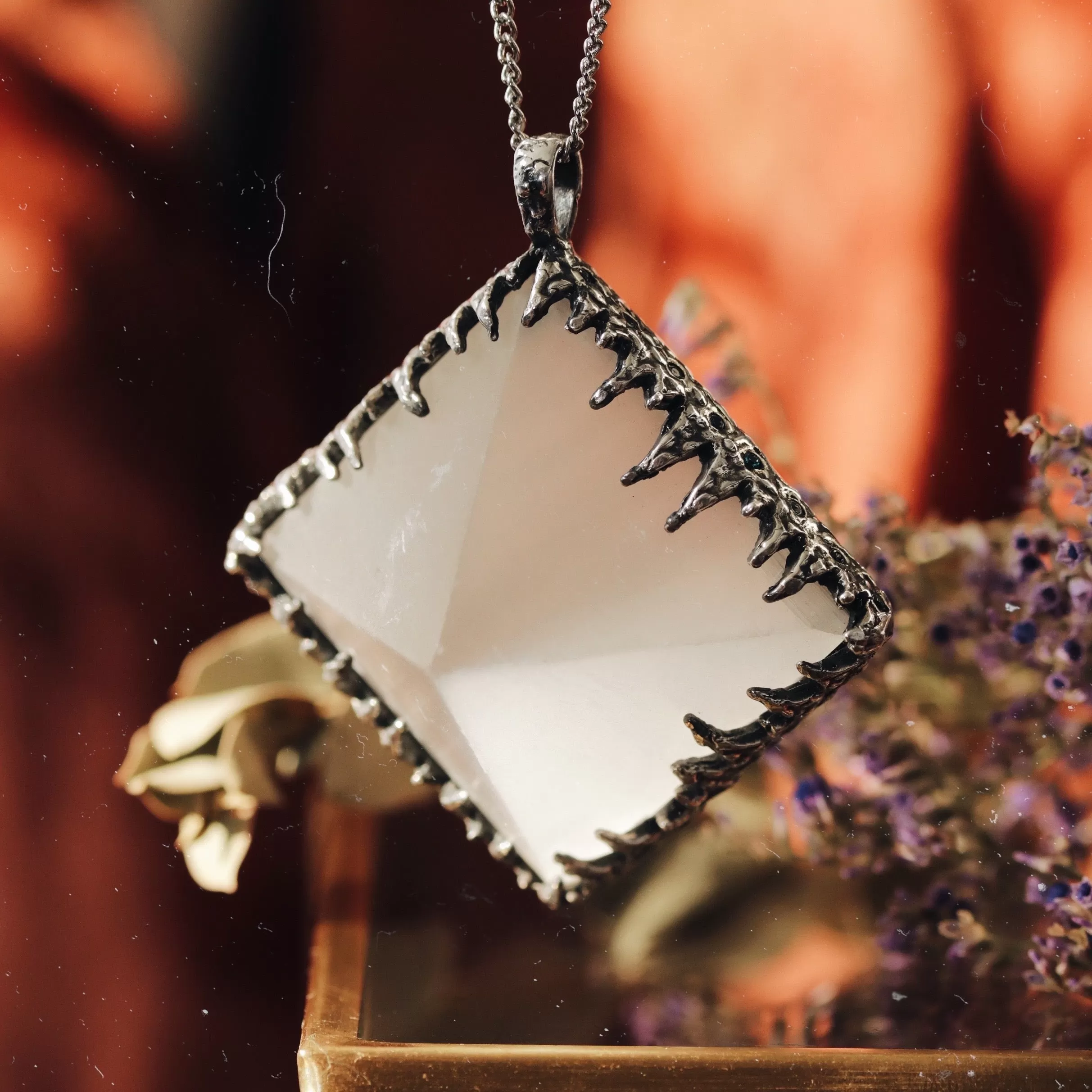 Sacred Selenite Icicle Crystal Pyramid Necklace #18