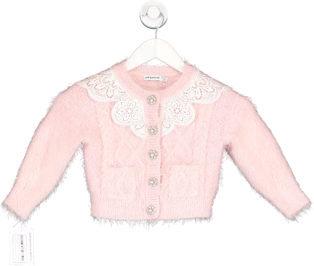 Self-Portrait Pink Lace Collar Embellished Button Cardigan 5 Years