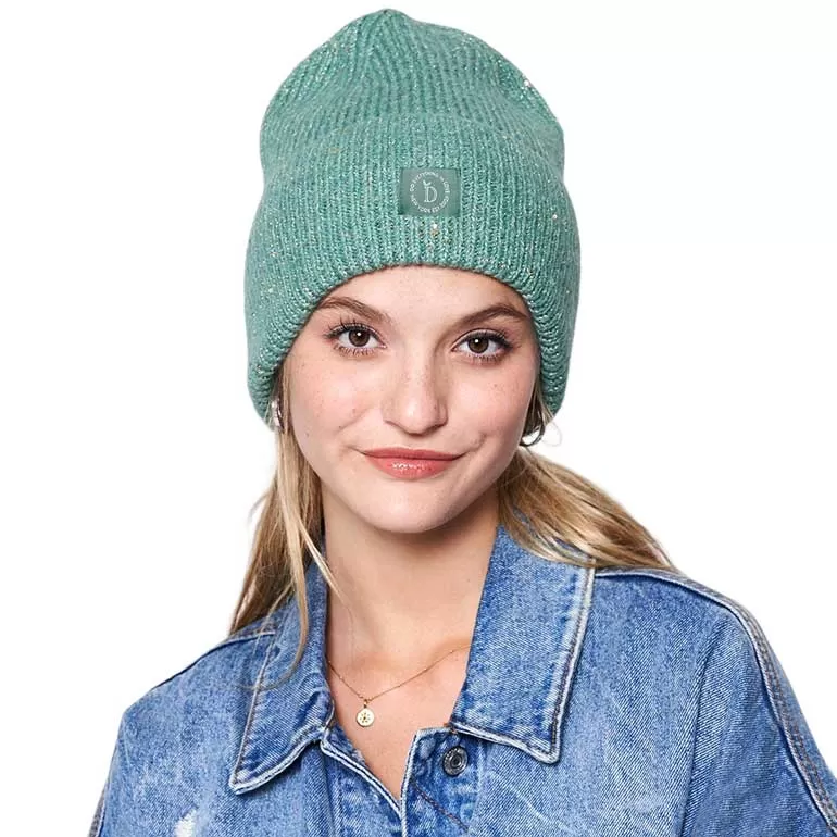 Sequin Embellished Lurex Cuff Beanie Hat