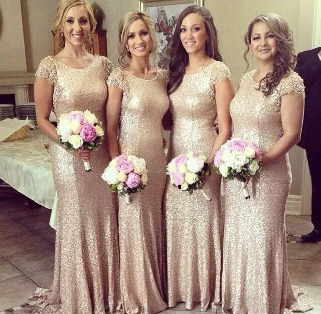 sparkle long champagne sequin bridesmaid dress lace sleeves bridesmaid dress