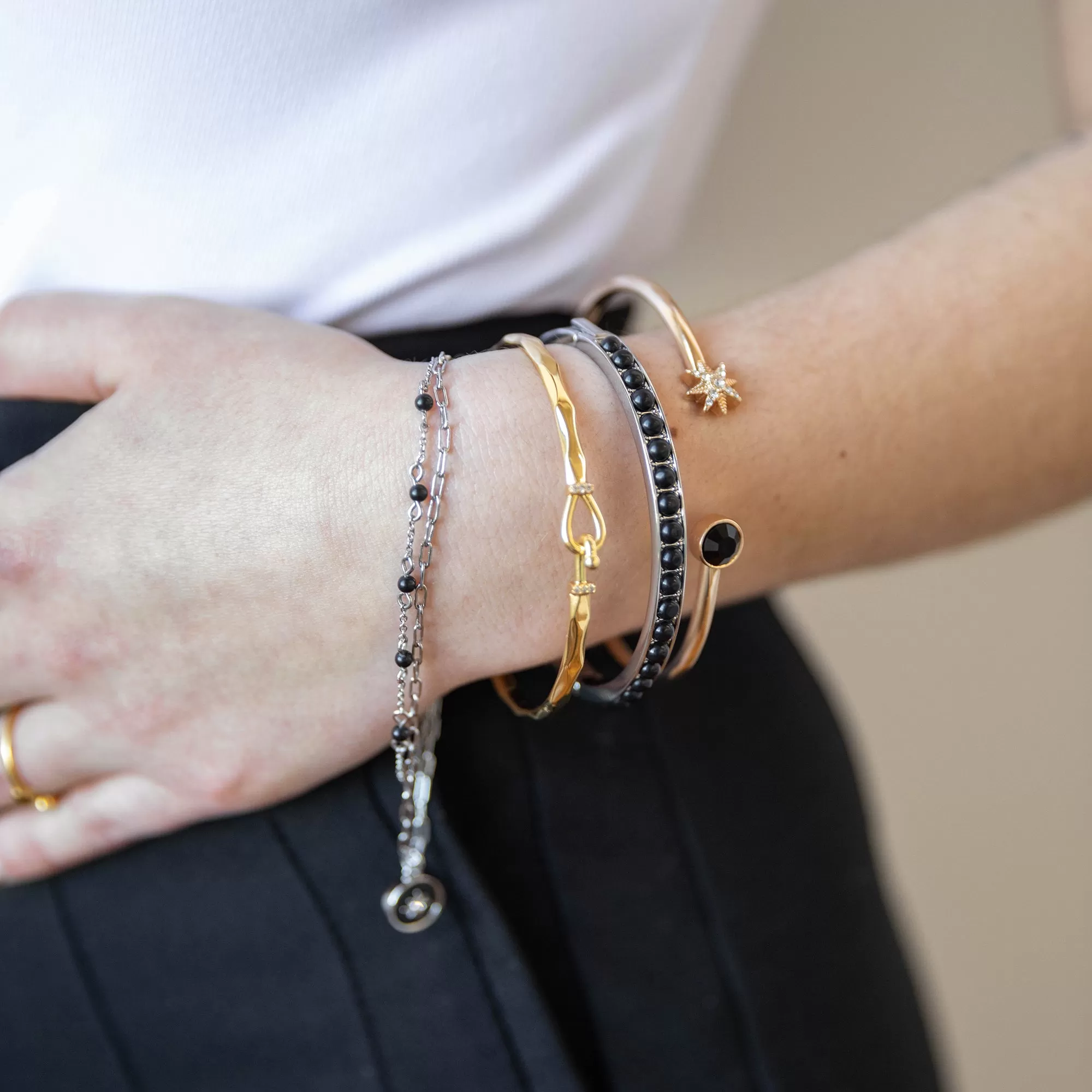 Star Double Row Bracelet, Reconstituted Onyx