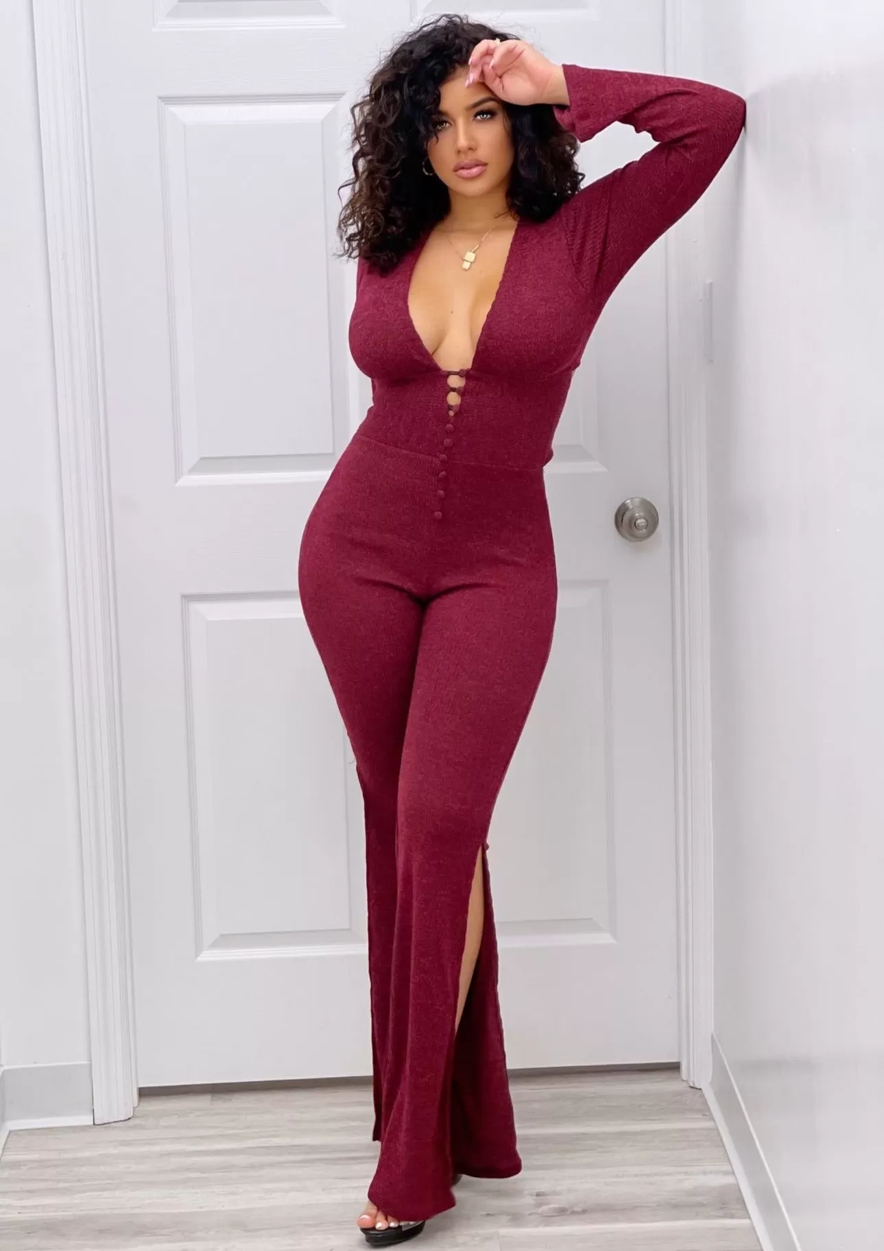 Terra Flared Leg Burgundy Jumpsuit