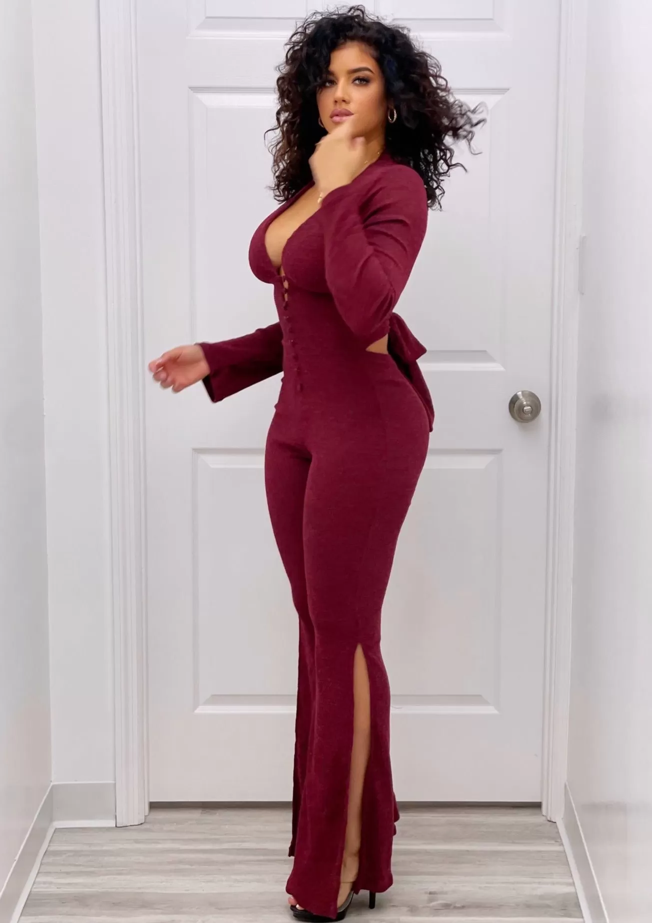 Terra Flared Leg Burgundy Jumpsuit