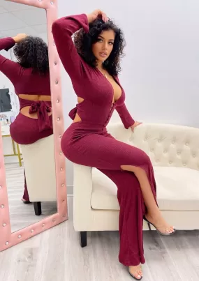 Terra Flared Leg Burgundy Jumpsuit