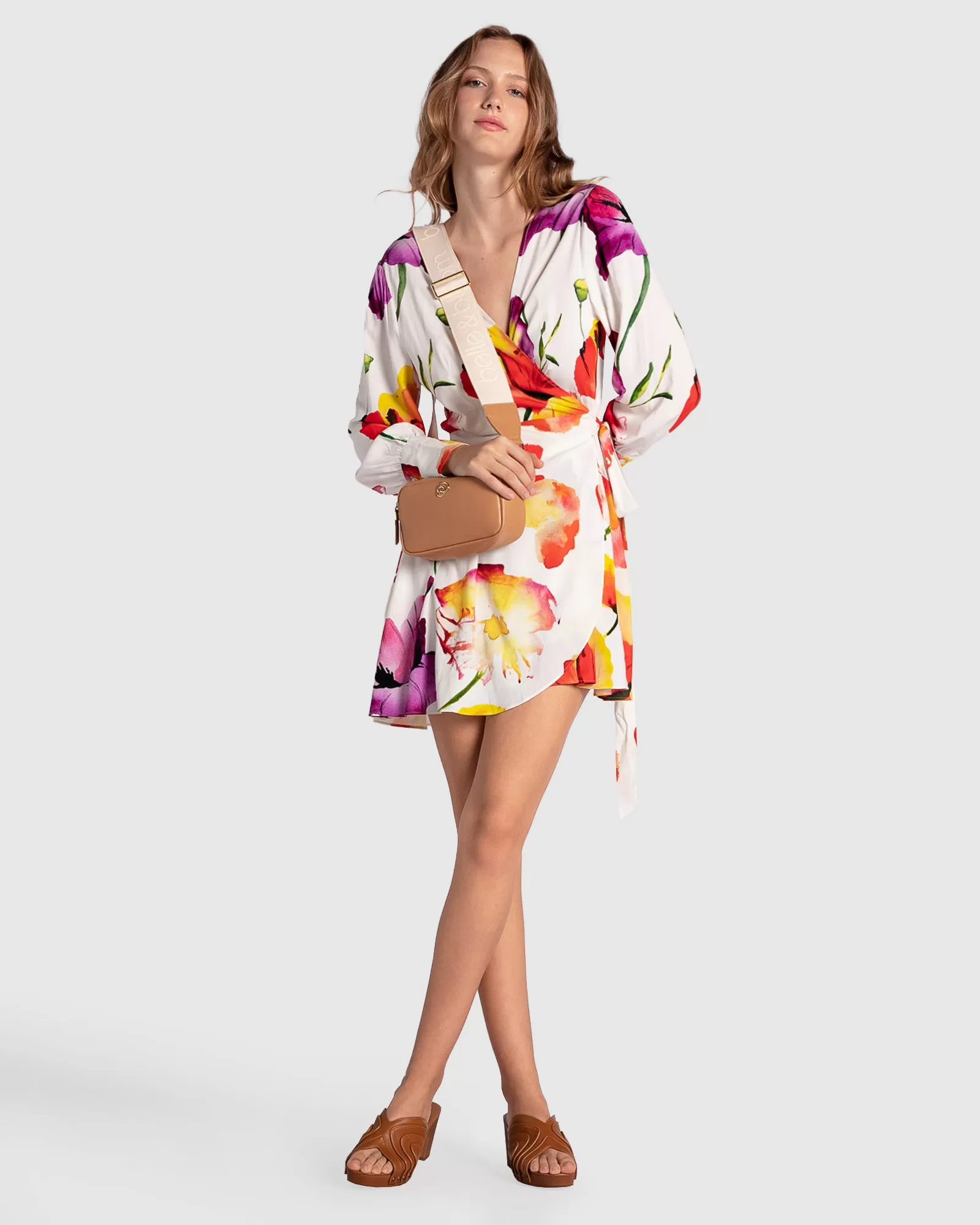 The Dancer Longsleeve Mini Wrap Dress - Wild Poppies