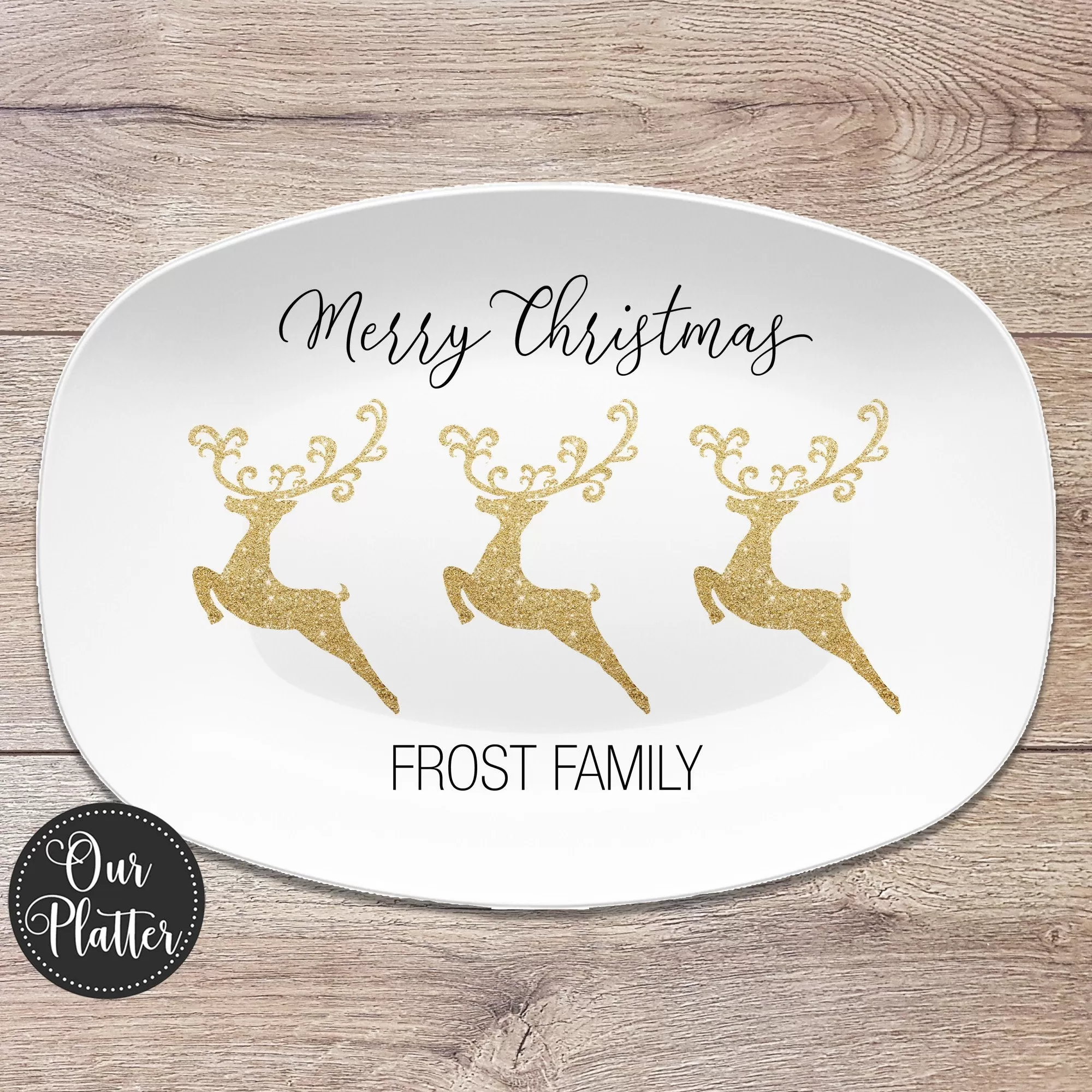 Three Reindeer Personalized Holiday Platter