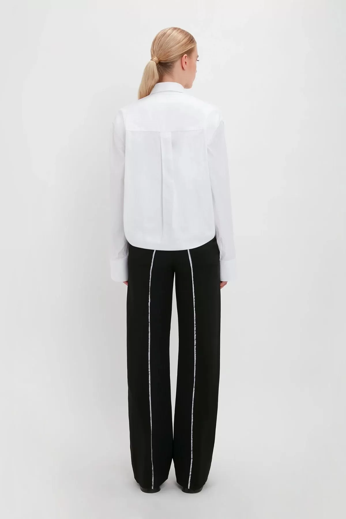 Victoria Beckham Cuff Detail Oversized Cotton Shirt - White