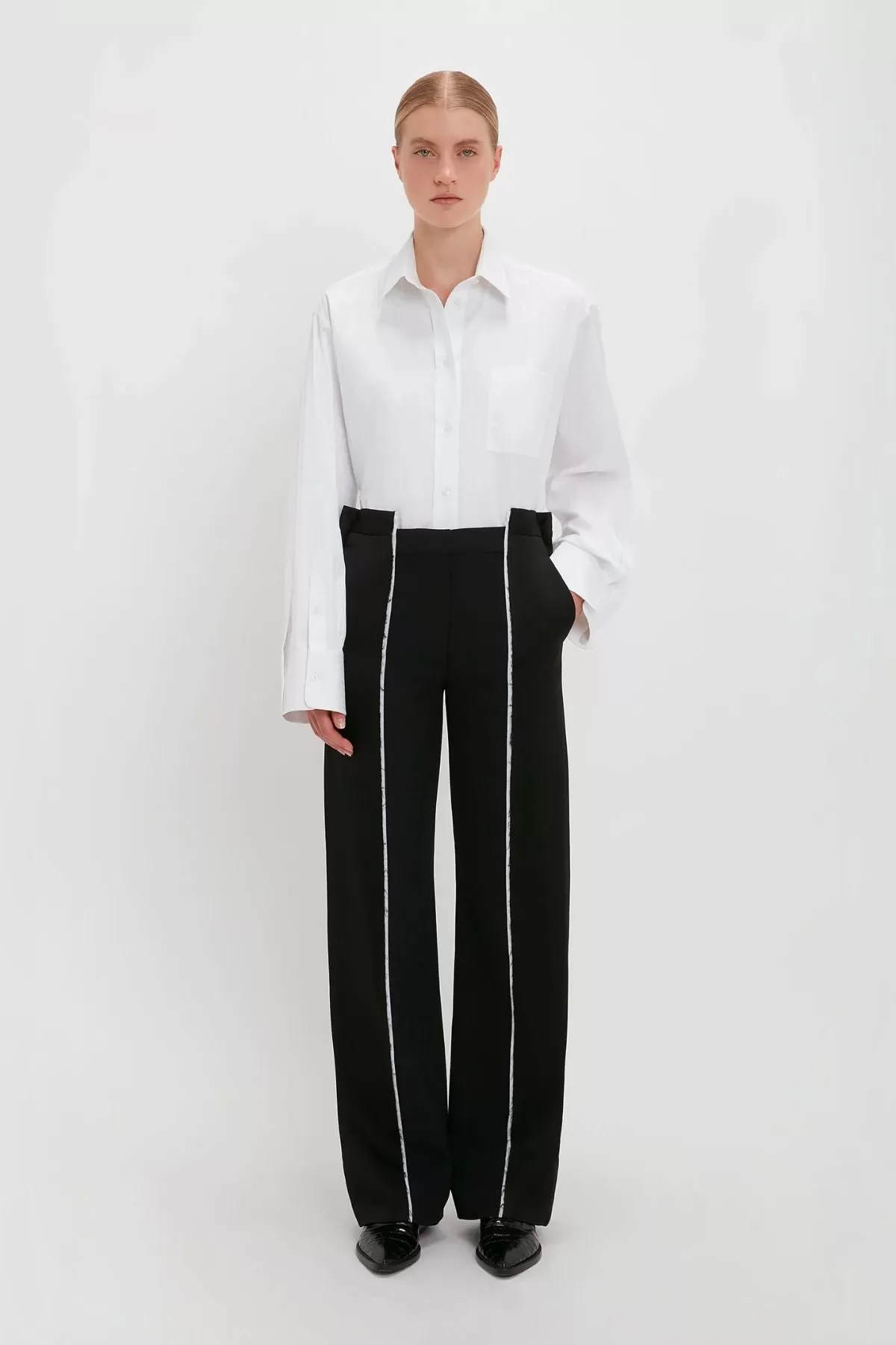 Victoria Beckham Cuff Detail Oversized Cotton Shirt - White