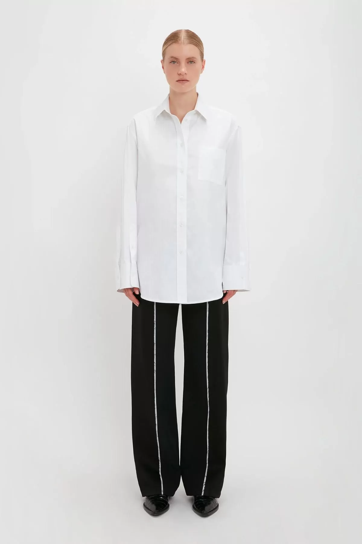 Victoria Beckham Cuff Detail Oversized Cotton Shirt - White