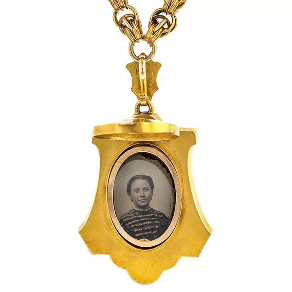 Victorian Etruscan Revival Locket on Long Chain