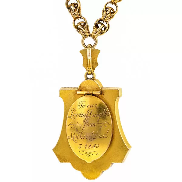 Victorian Etruscan Revival Locket on Long Chain