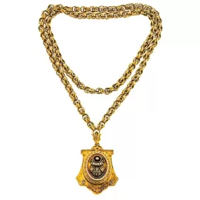 Victorian Etruscan Revival Locket on Long Chain