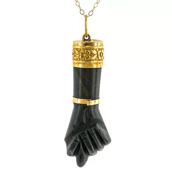 Vintage Bloodstone Figa Hand Charm Pendant