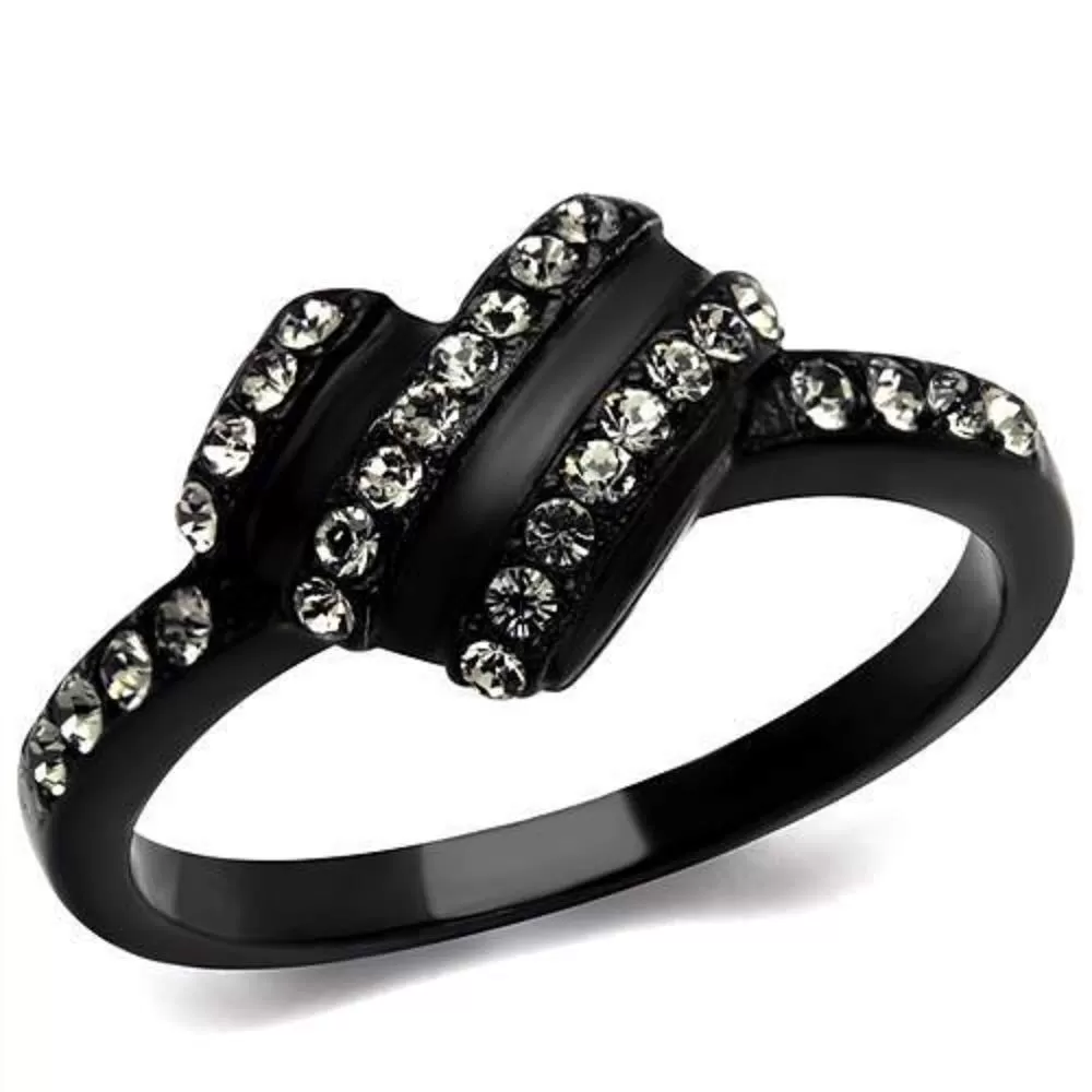 WildKlass Stainless Steel Ring IP Black Women Top Grade Crystal Black Diamond