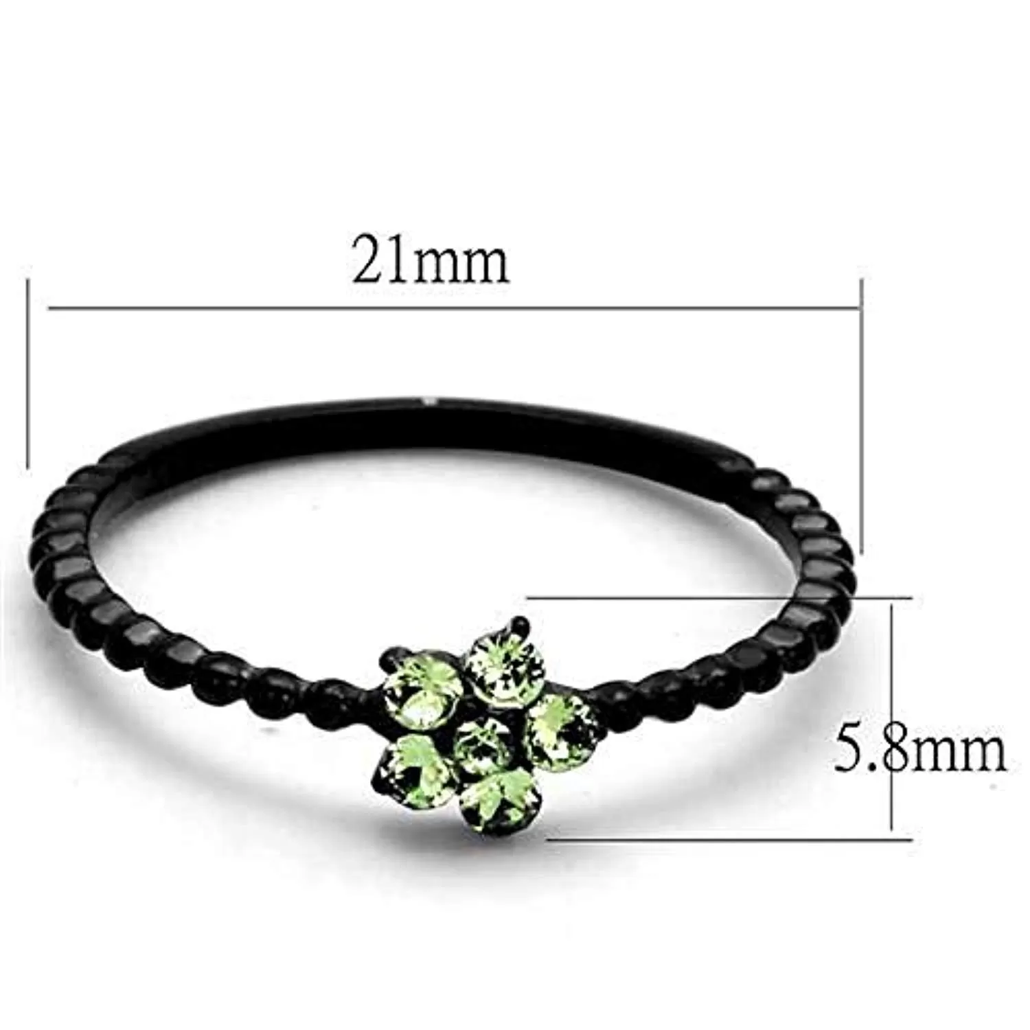 WildKlass Stainless Steel Ring IP Black Women Top Grade Crystal Peridot