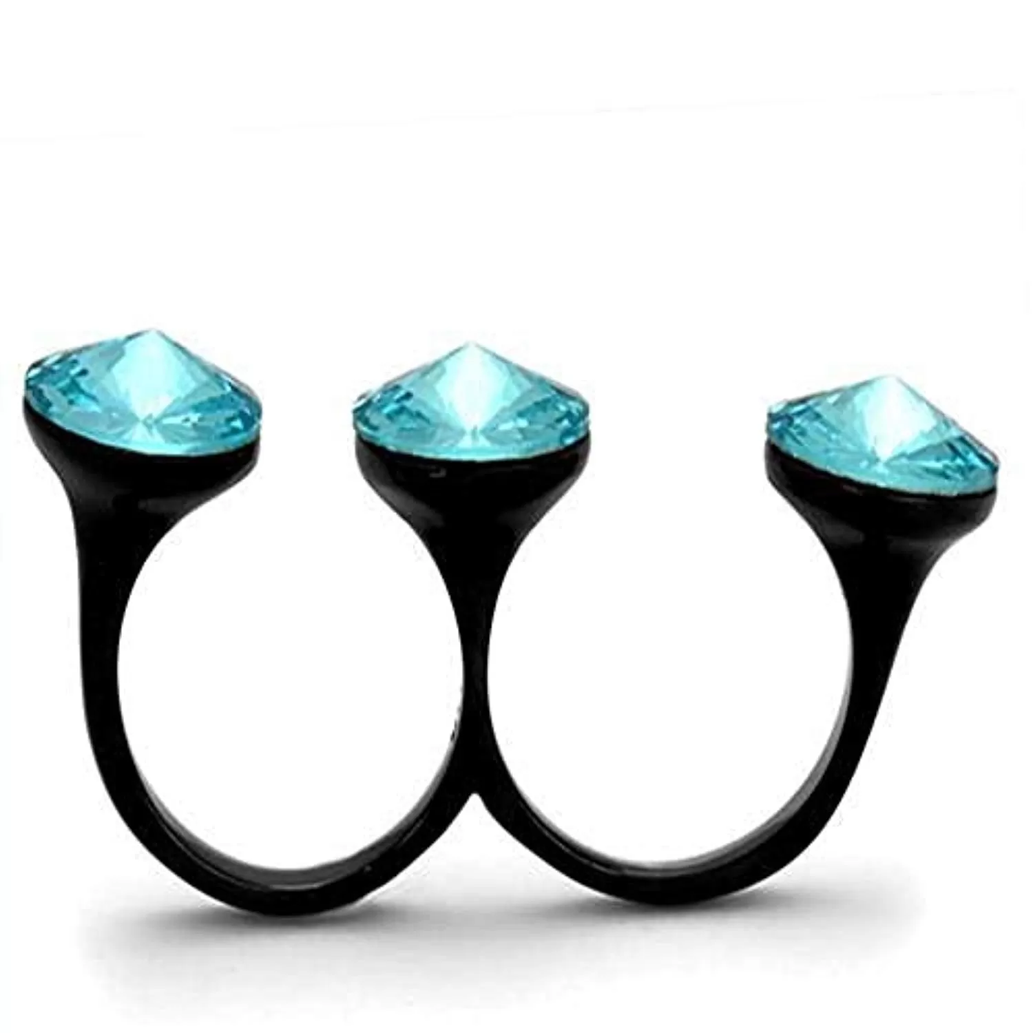 WildKlass Stainless Steel Ring IP Black Women Top Grade Crystal Sea Blue