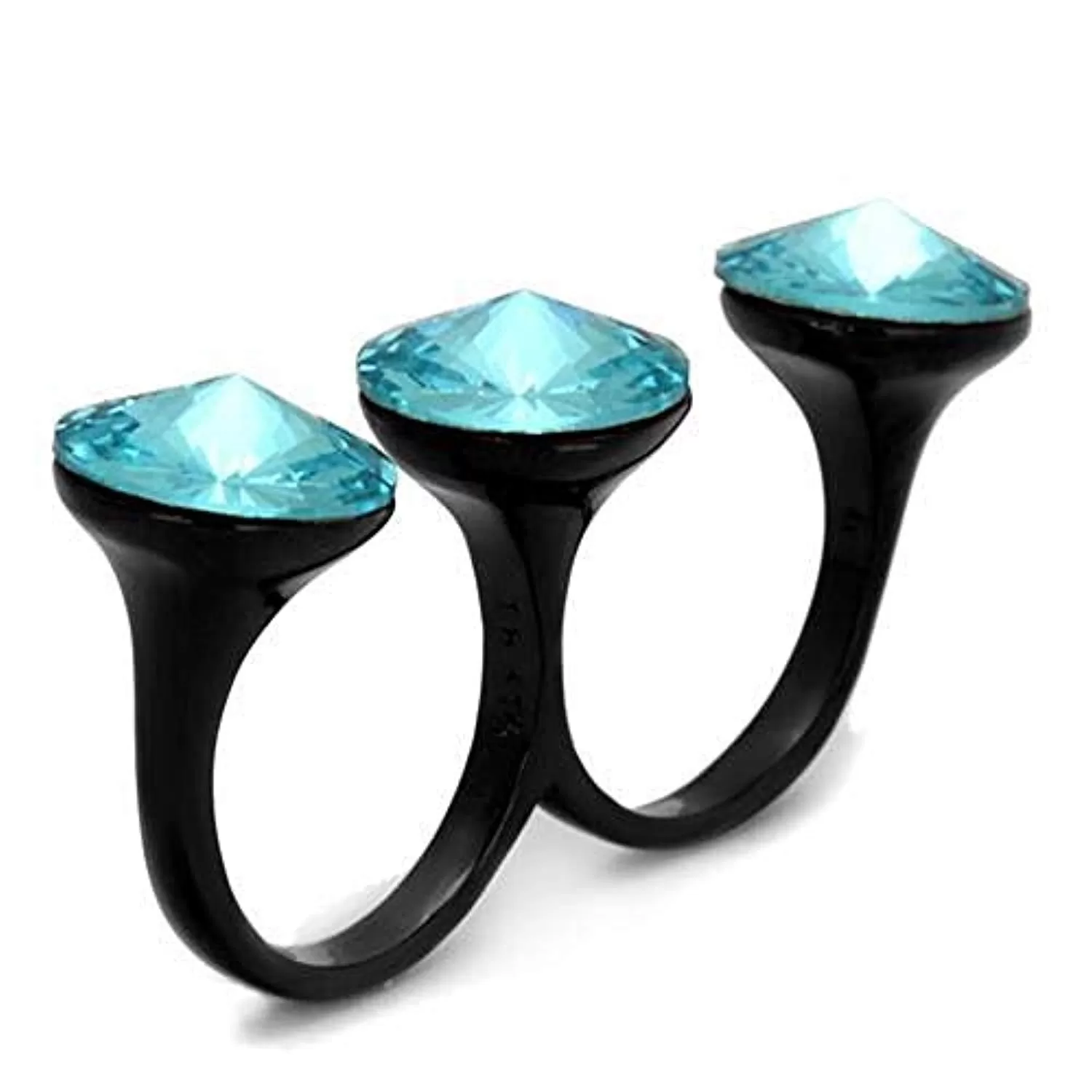 WildKlass Stainless Steel Ring IP Black Women Top Grade Crystal Sea Blue