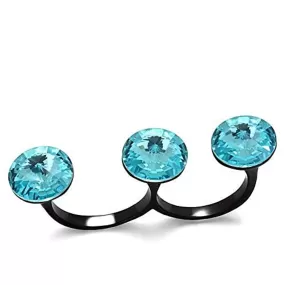 WildKlass Stainless Steel Ring IP Black Women Top Grade Crystal Sea Blue