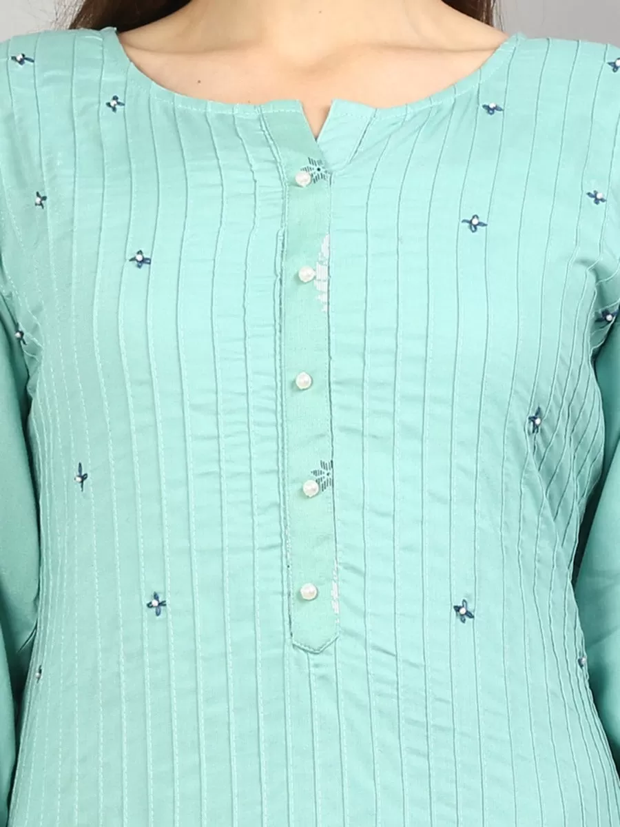 Women Aqua Blue Solid Kurta With Trouser