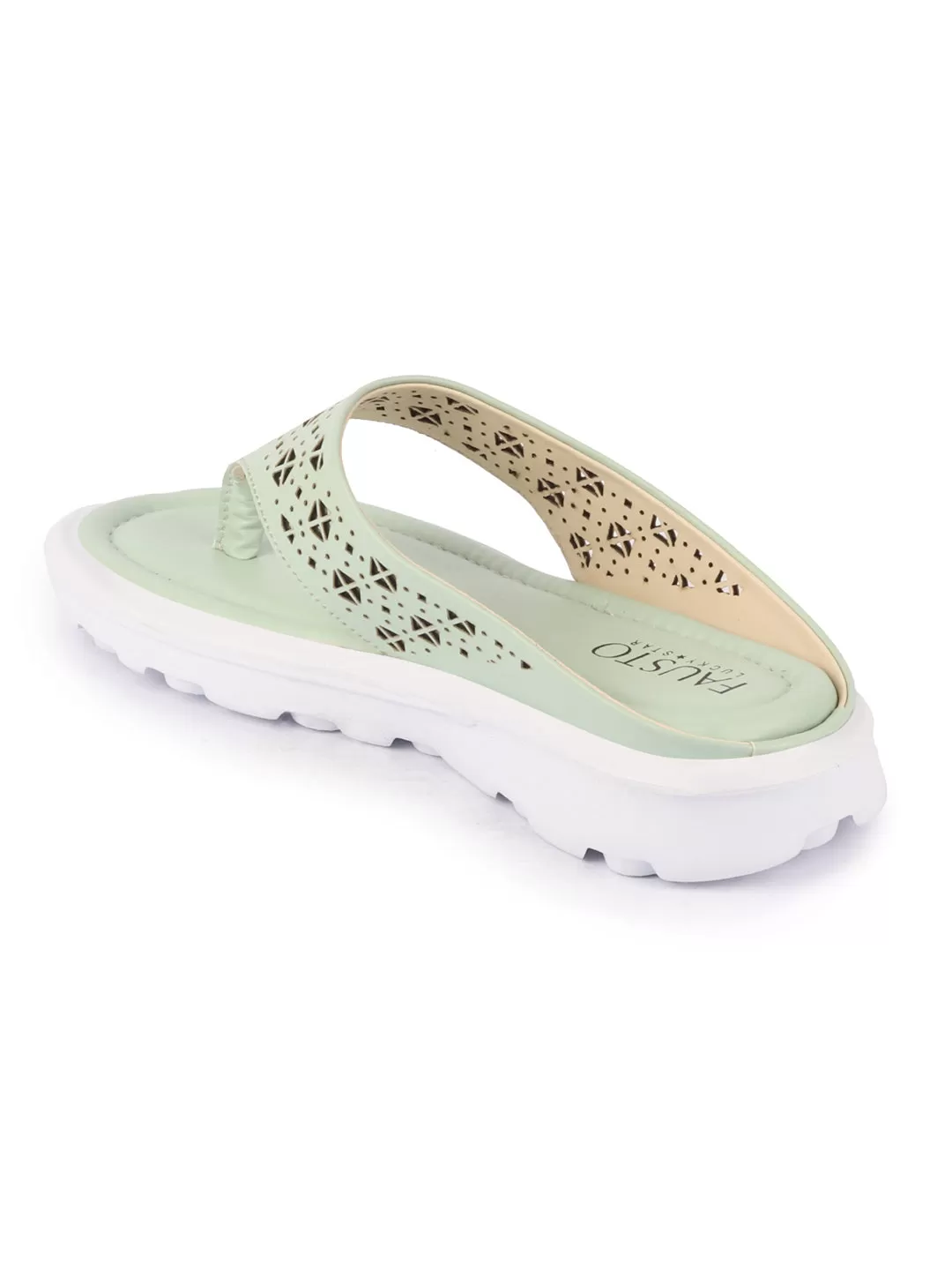 Women Green Party Fashion Stylish Laser Cut Design Strap Thong Flats Wedges Slipper