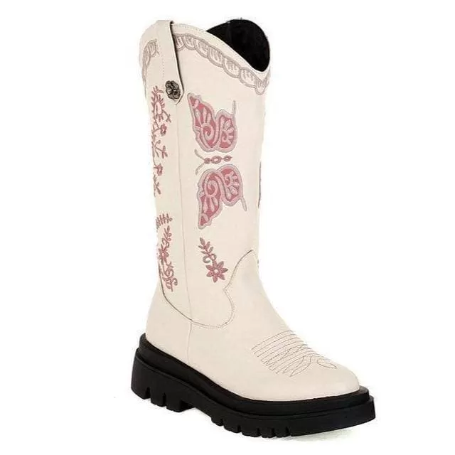 Women's Embroidery Wedge Platform Western Cowboy Boots