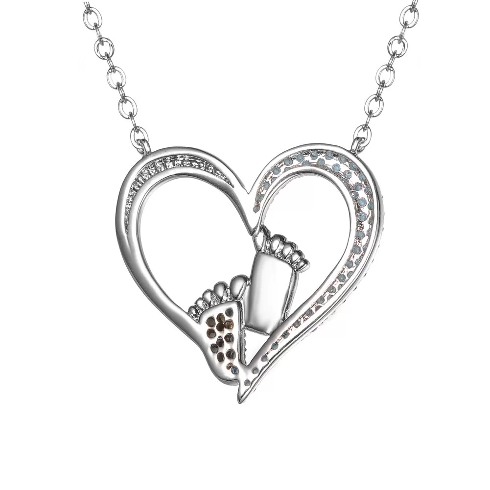 Women's Fashion CZ Footprint Heart Necklace