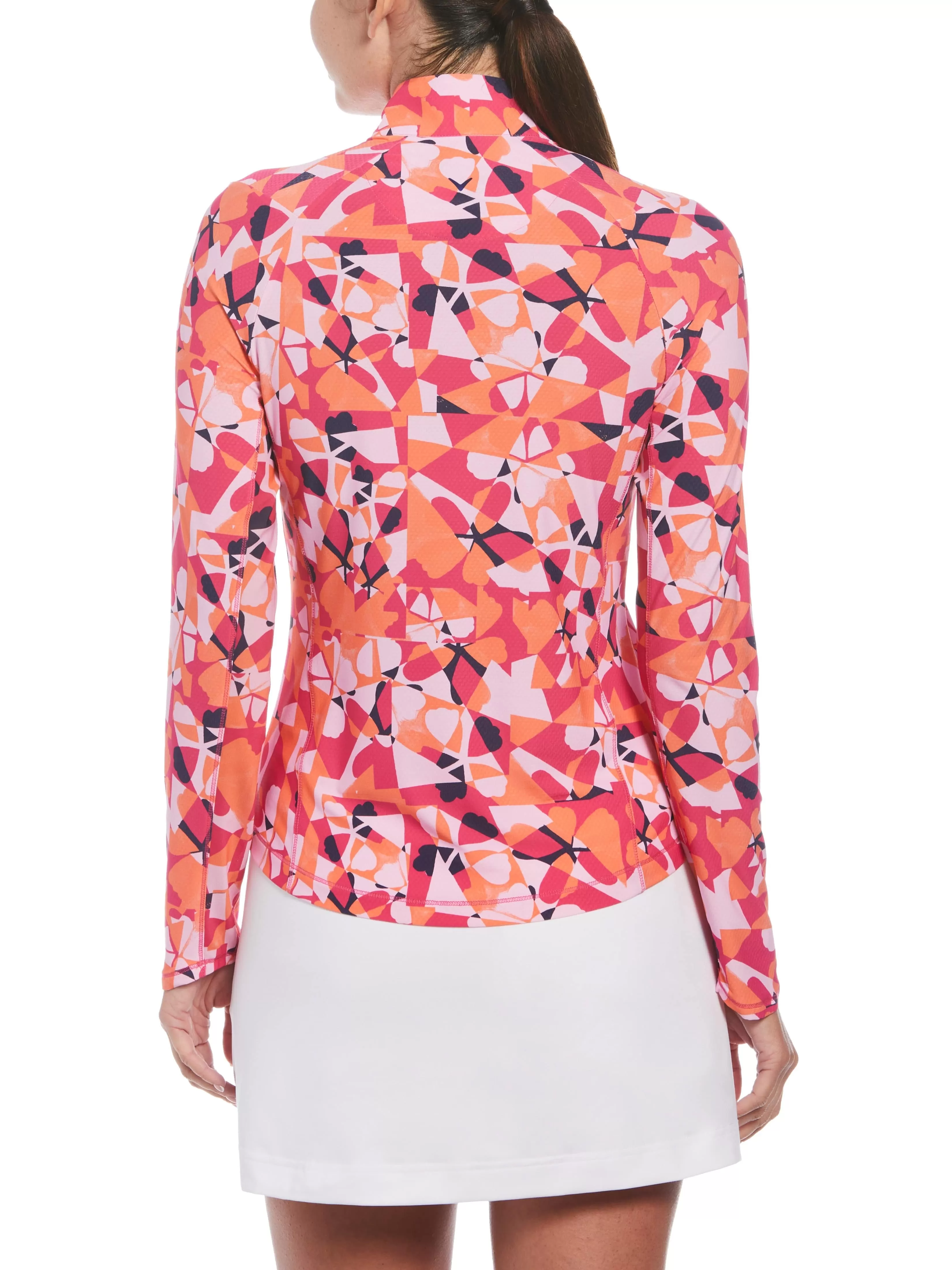 Womens Geometric Floral Print Golf Shirt