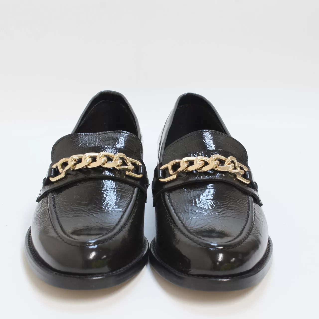 Womens Office Fargo Spain Chain Loafers Black Leather