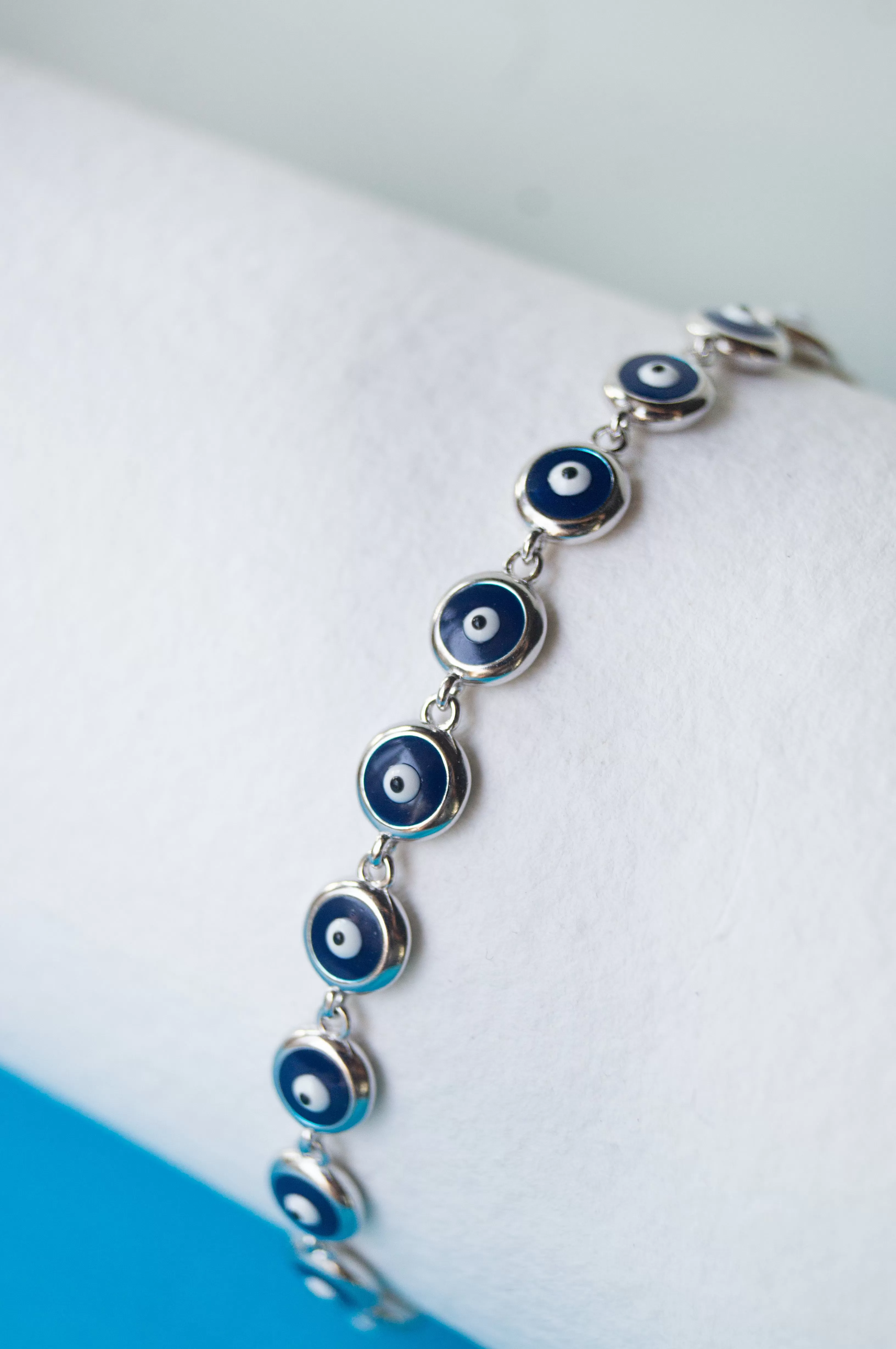 Wrap Around Handpainted Sterling Silver Evil Eye Bracelet