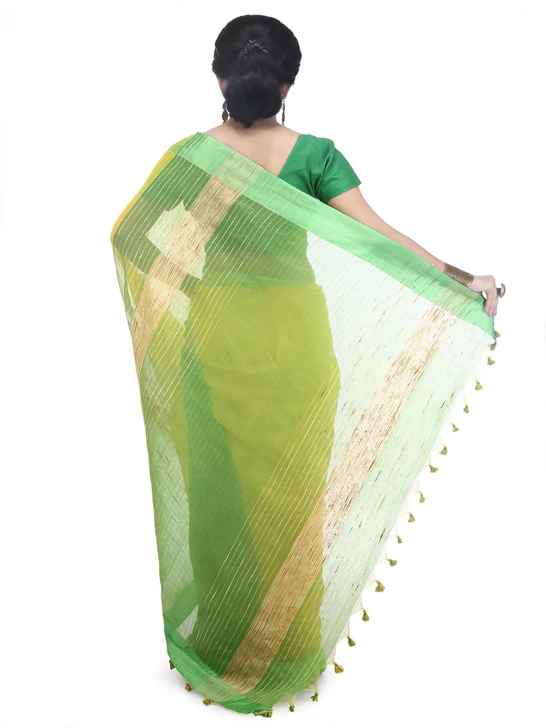 Yellow green bengal handloom cotton blend saree